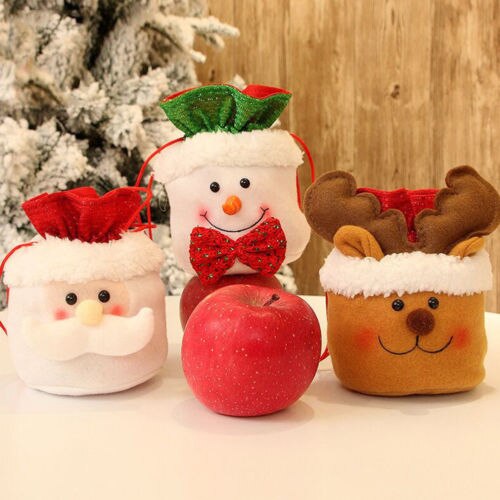 1Pcs Kerst Kids Snoep Zakken Pouch Katoen Kerstman Sneeuwpoppen Xmas Bag Kinderen Tas Trekkoord Container
