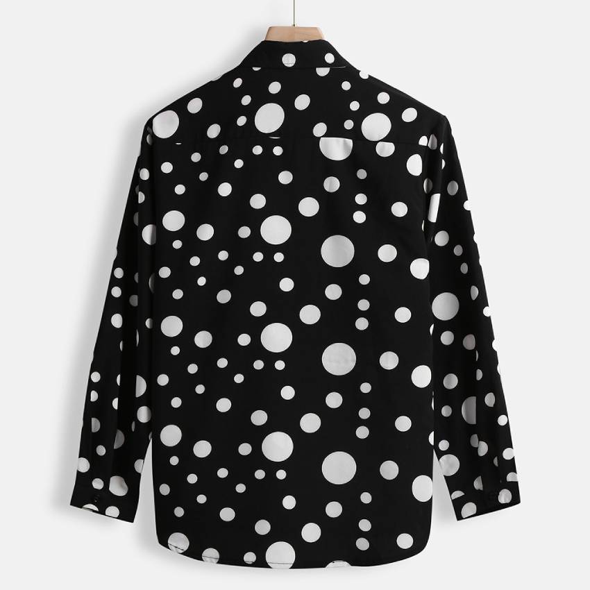 Camisa de lunares para hombre, Camisa ajustada con botones, manga larga, estilo bohemio, informal, para vacaciones, de talla grande,
