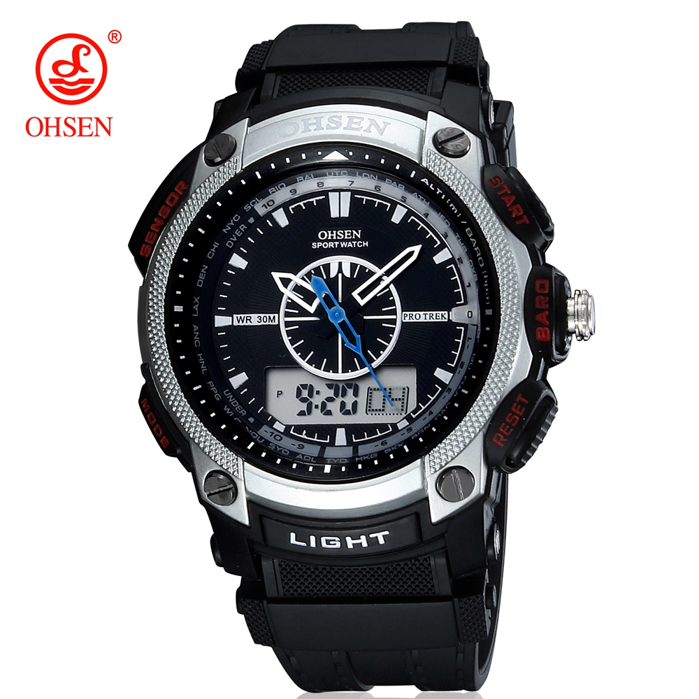 Ohsen Digitale Quartz Heren Mode Horloges Mannelijke Rubber Band Zilver Lcd Waterdichte Sport Cool Horloges Relogio Masculino: Silver Watch