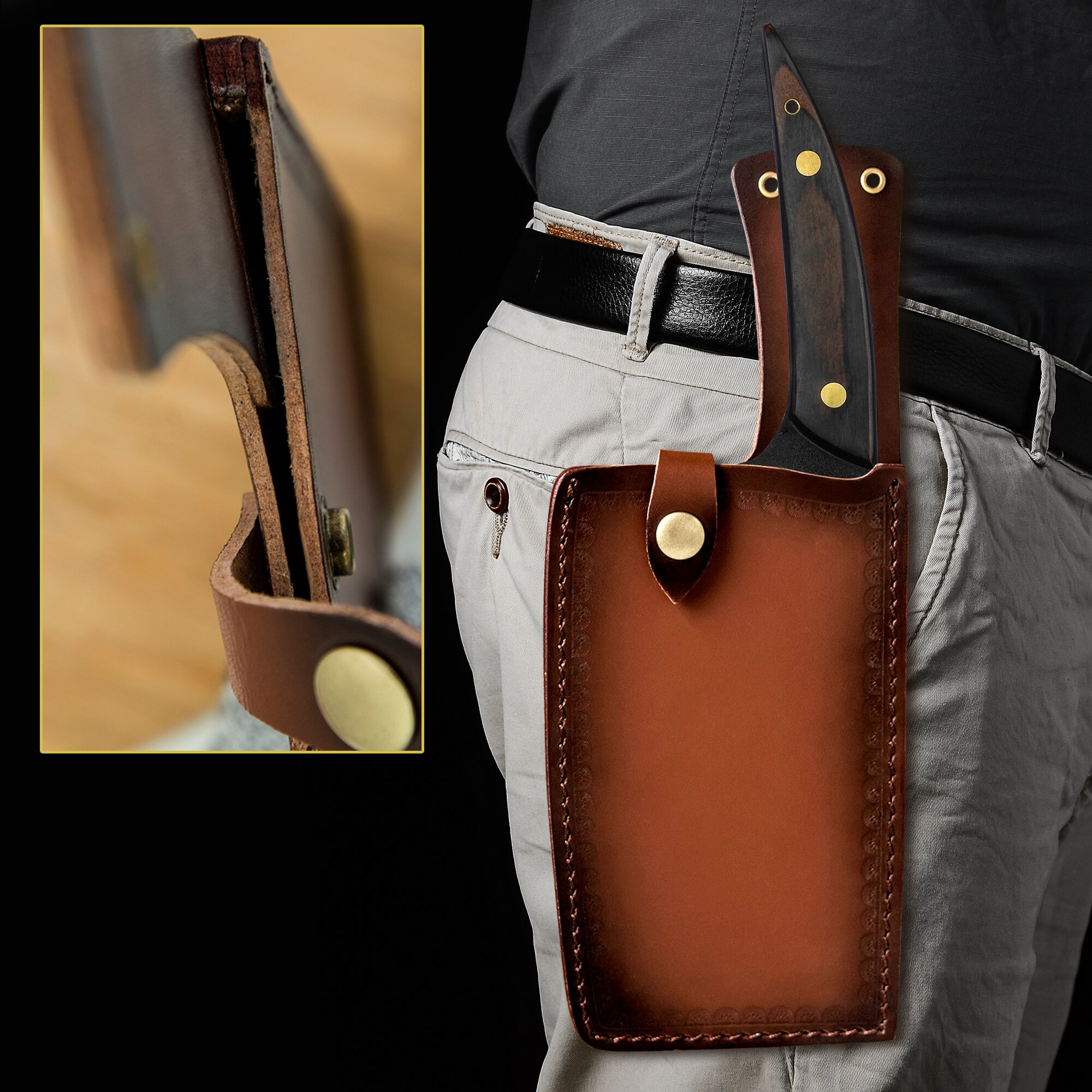 Kitchen Knife 7 Inch Cleaver Chopping Chef Knife Stainless Steel Knives Tool Sheath Leather Case Kitchen Knife