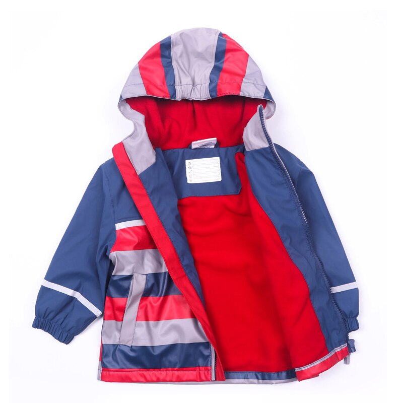 Jongens Jas Jas Kids PU Lederen Plus Fluwelen Regenjassen Poncho Gestreepte Kinderen Bovenkleding Waterdicht Winddicht Tops