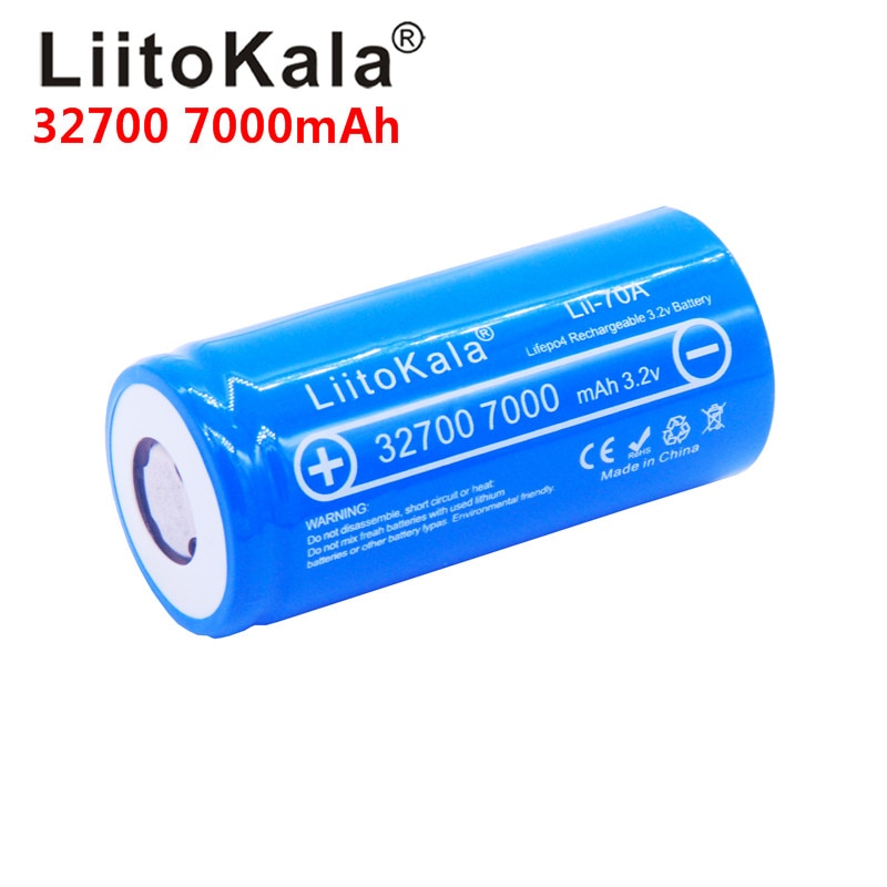 LiitoKala 32700 celdas lifepo4 7000 mah 3,2 V, batería recargable con parte superior plana LiFePO4 para linterna 32700 batería 6500 6 uds.