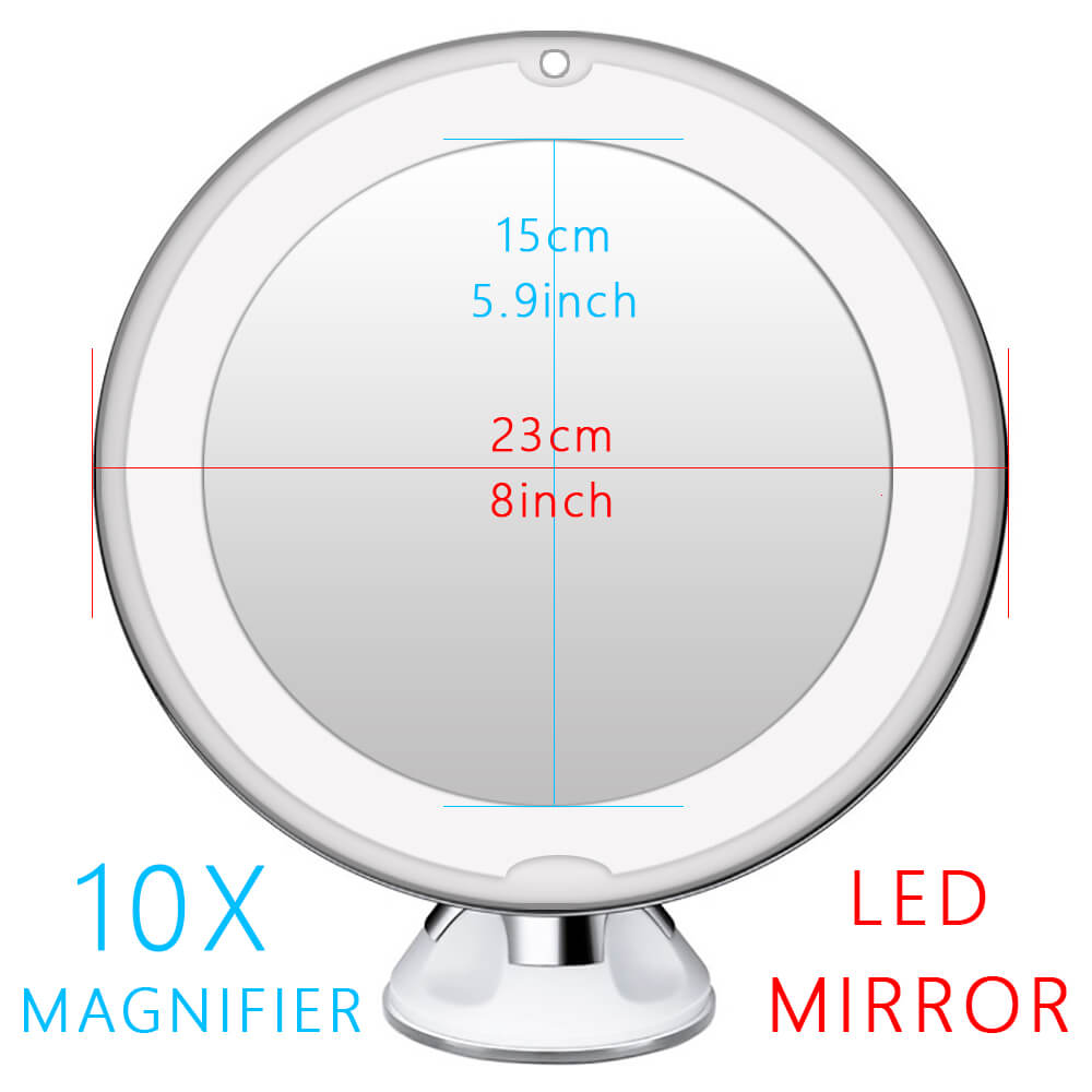 LED Light Makeup Mirror Lamp 10X Magnifier Battery Portable Hand Vanity Glass Mini Miroir Bathroom Cosmetic Bath Suction Cups