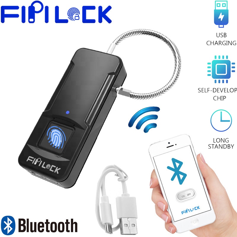 Fipilock Bluetooth Vingerafdruk Slot Keyless Usb Oplaadbare Deur Bagage Case Lock Anti-Diefstal Vingerafdruk Hangslot Met Kabel