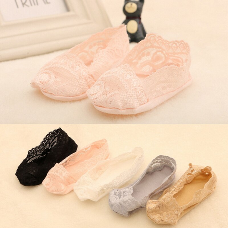 5pairs/lot Baby Girl Lace Socks Shallow Mouth Invisible Traceless Elastic Boat Focks Feet Slip Silicone: 5 to 8T