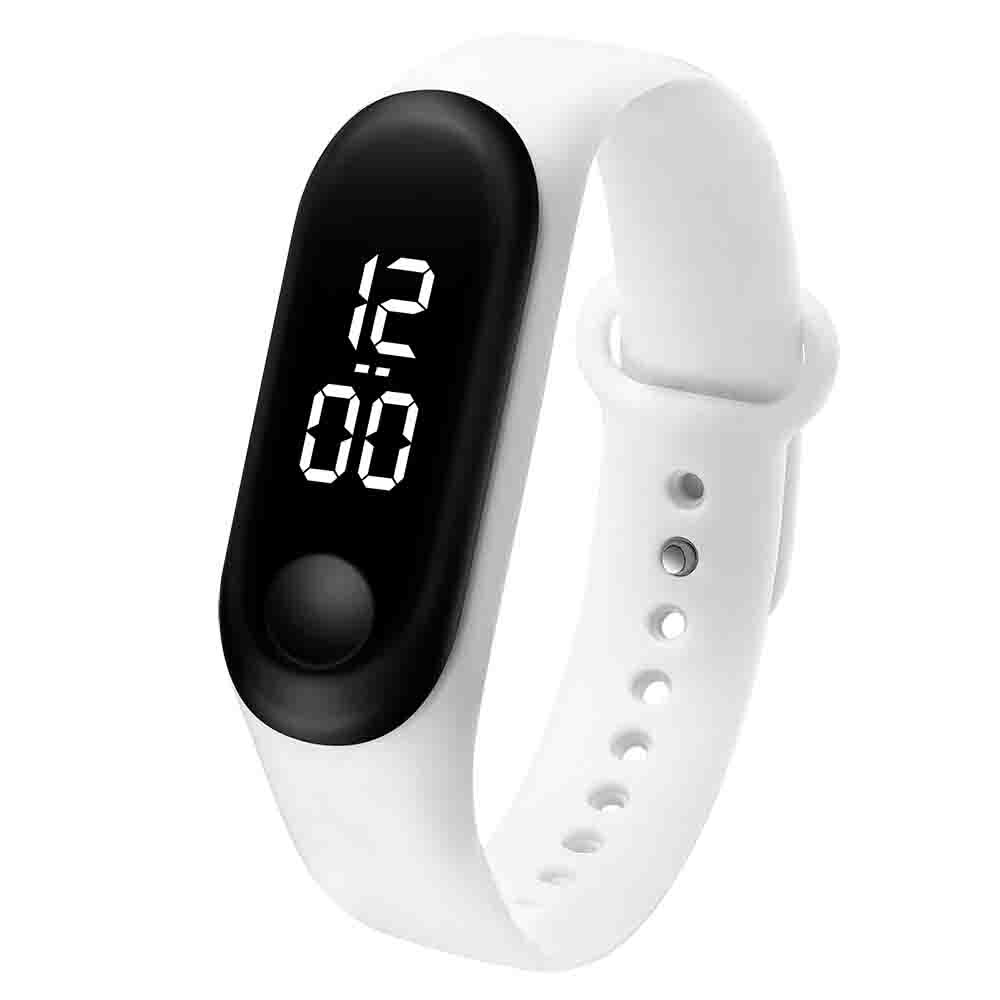 Herreklokke sportsklokke ledet elektronisk sport digital reloj armbåndsur godterifarge silikonklokker til menn relogios masculinos: M3w- hvite