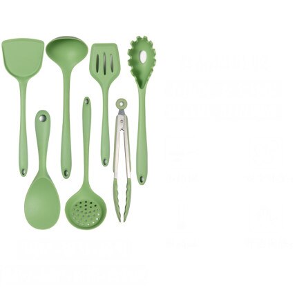 Silicone Kicthen Cooking green Spatula Cooking Spoon Soup Ladle-egg Turner Kitchen Tools Set Silicon Cooking Utensil Set: 7pcs