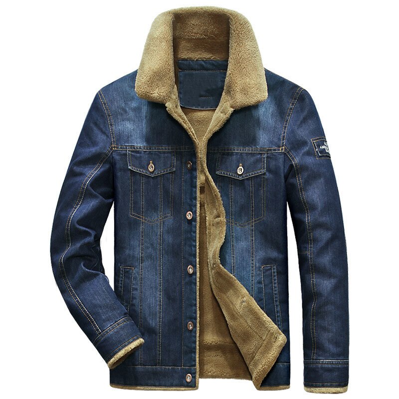 Mannen Denim Jassen Winter Warm Bont Jeans Jas 5XL Dikke Cowboy Jassen Uitloper kleding: light blue winter / M