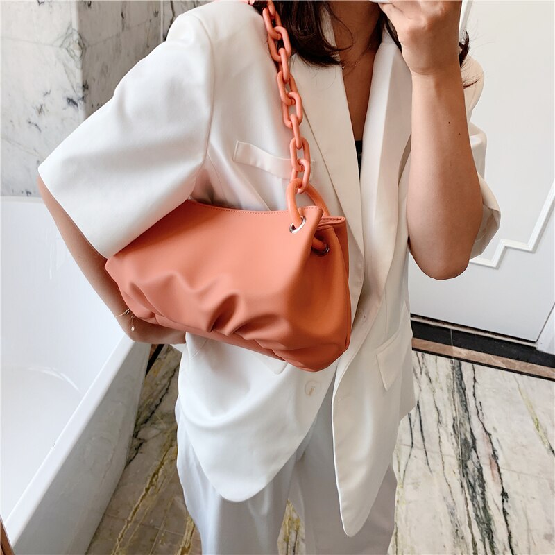 Acrylic Chain Small PU Leather Bags For Women Simple Solid Color Shoulder Handbags Travel Armpit Bag Hand Bag