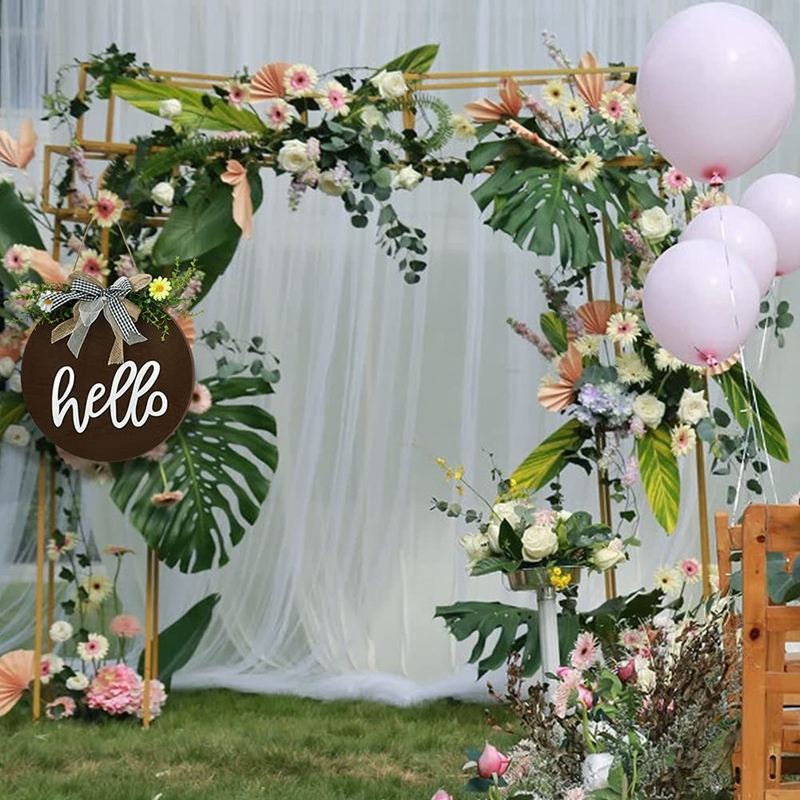 Signe de bienvenue pour couronnes de porte d&#39;entrée, signe de bonjour avec nœud papillon, panneau en bois pour décoration suspendue de porte d&#39;entrée de la maison