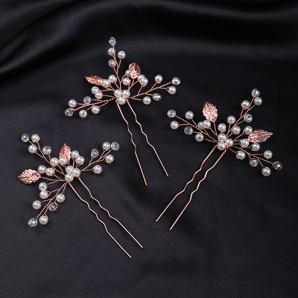 Horquillas para el pelo de oro y plata Vintage para mujer, tocado hecho a mano, tocado para banquete, accesorios para el cabello nupcial para boda, , 3 uds.