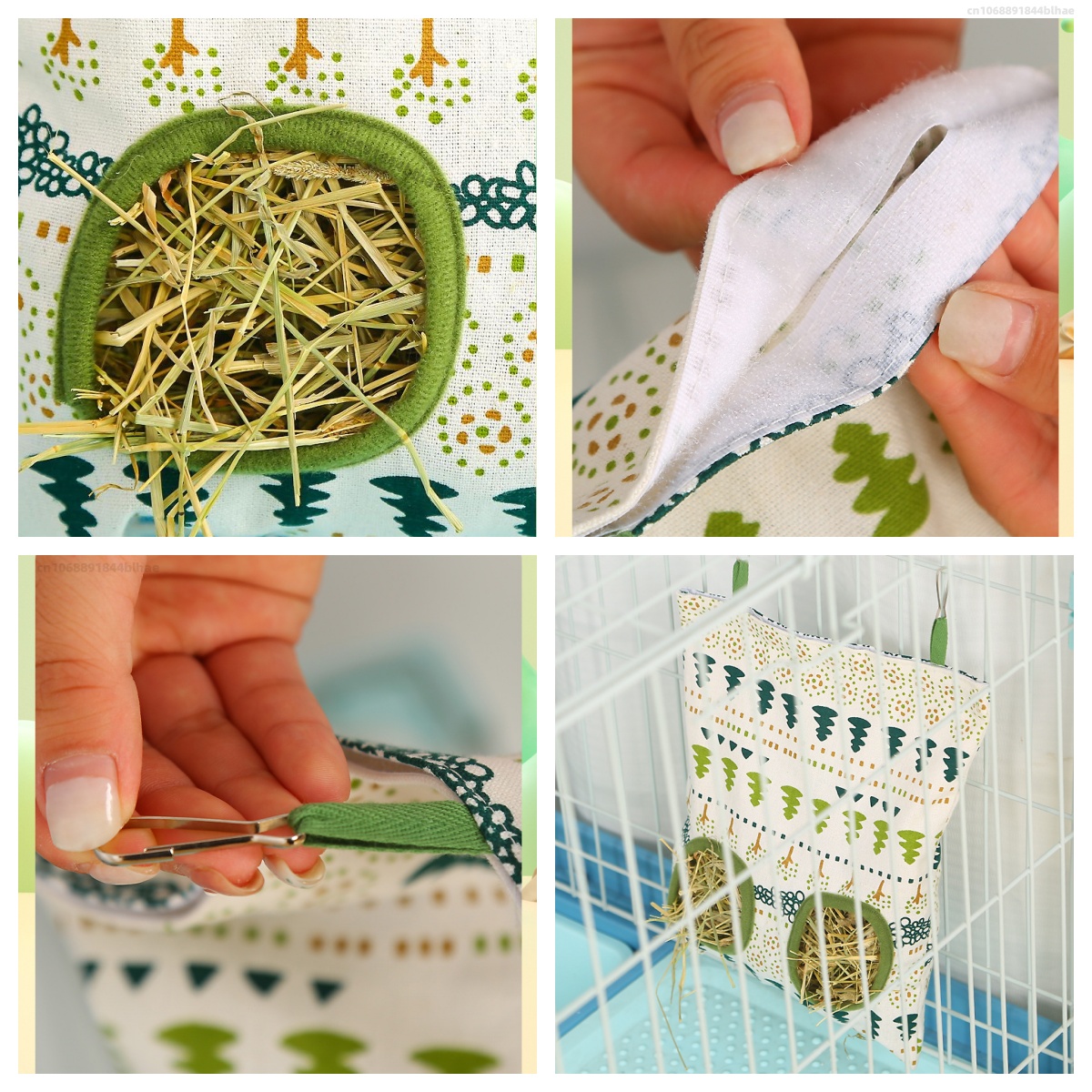 Bolsa de heno colgante con 2/3 agujeros para conejitos, conejillos de indias, comedero para animales pequeños, dispensadores de comida para conejos, accesorios para jaula, bolsa de alimentación para mascotas