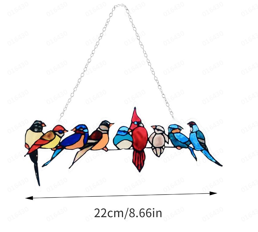 Multicolor Birds On A Wire High Stained Glass Suncatcher Window Panel Series Ornaments Pendant Home Decoration Hanging For Doors: L