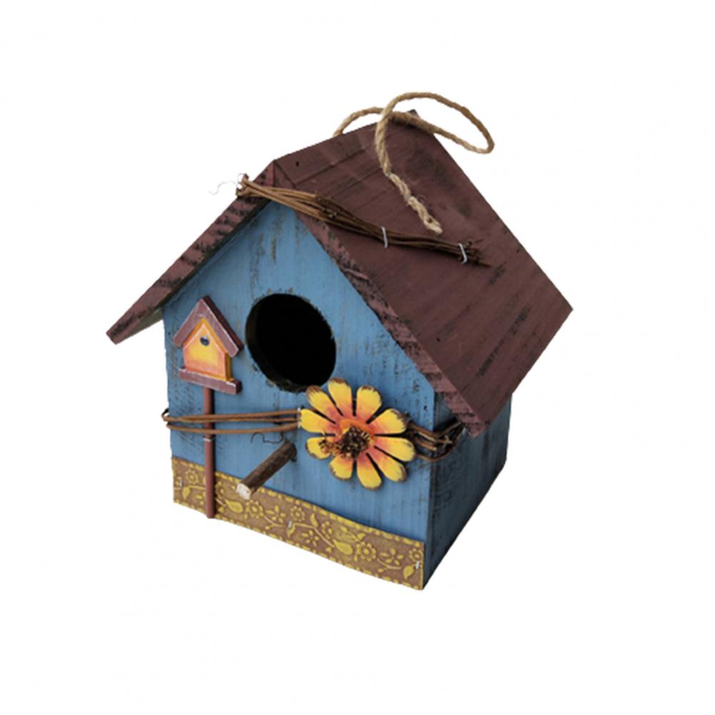 60% Bird Room Nest Eco-friendly Rustic Wood Sturdy Bird House for Park: Blue