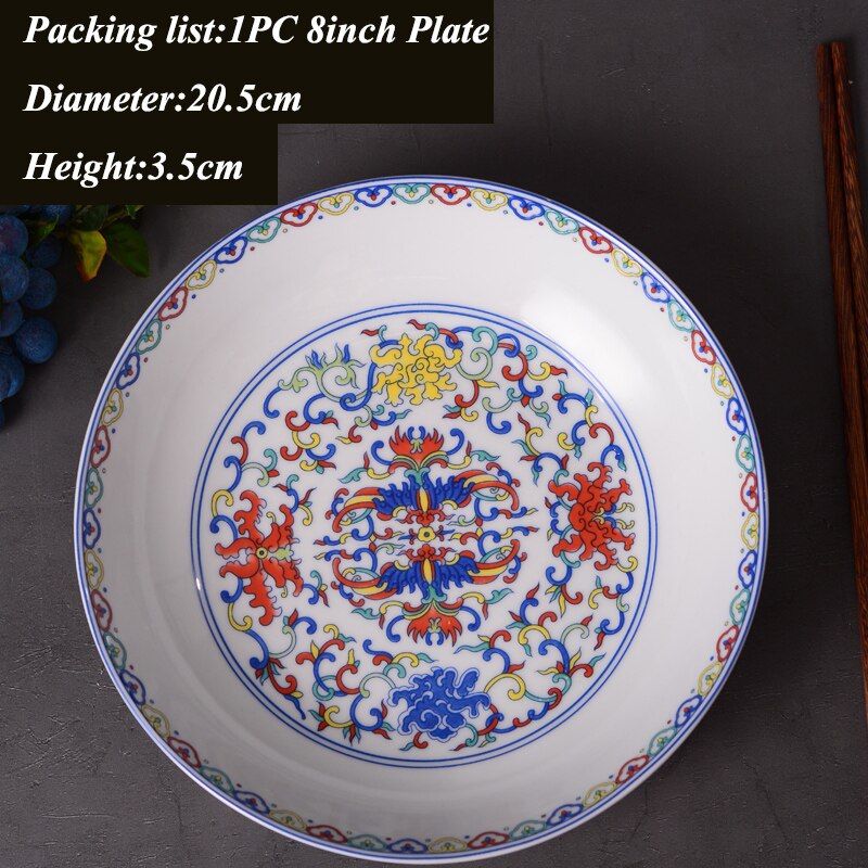 8 tommer jingdezhen kinesisk keramikben kina madplader hjem køkkenredskaber porcelæn aftensmad tallerken farve emalje bordservice: C (8 tommer)