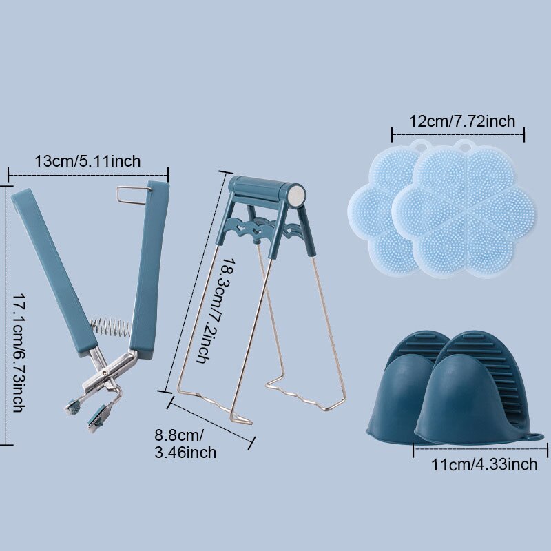 Hittebestendige Kom Houder Schotel Klem Pot Pan Grijper Clip Anti-Brandwonden Opvouwbare Kom Clip Tang Keuken Gereedschap Accessoires item: G Blue
