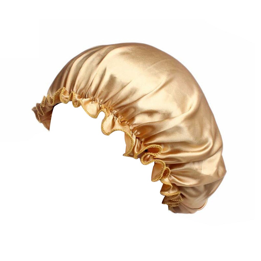 1pc Adults Satin Solid Sleeping Hat Bonnet De Nuit Night Sleep Cap Hair Care Bonnet Nightcap For Women Men Unisex Cap Supplies: Gold