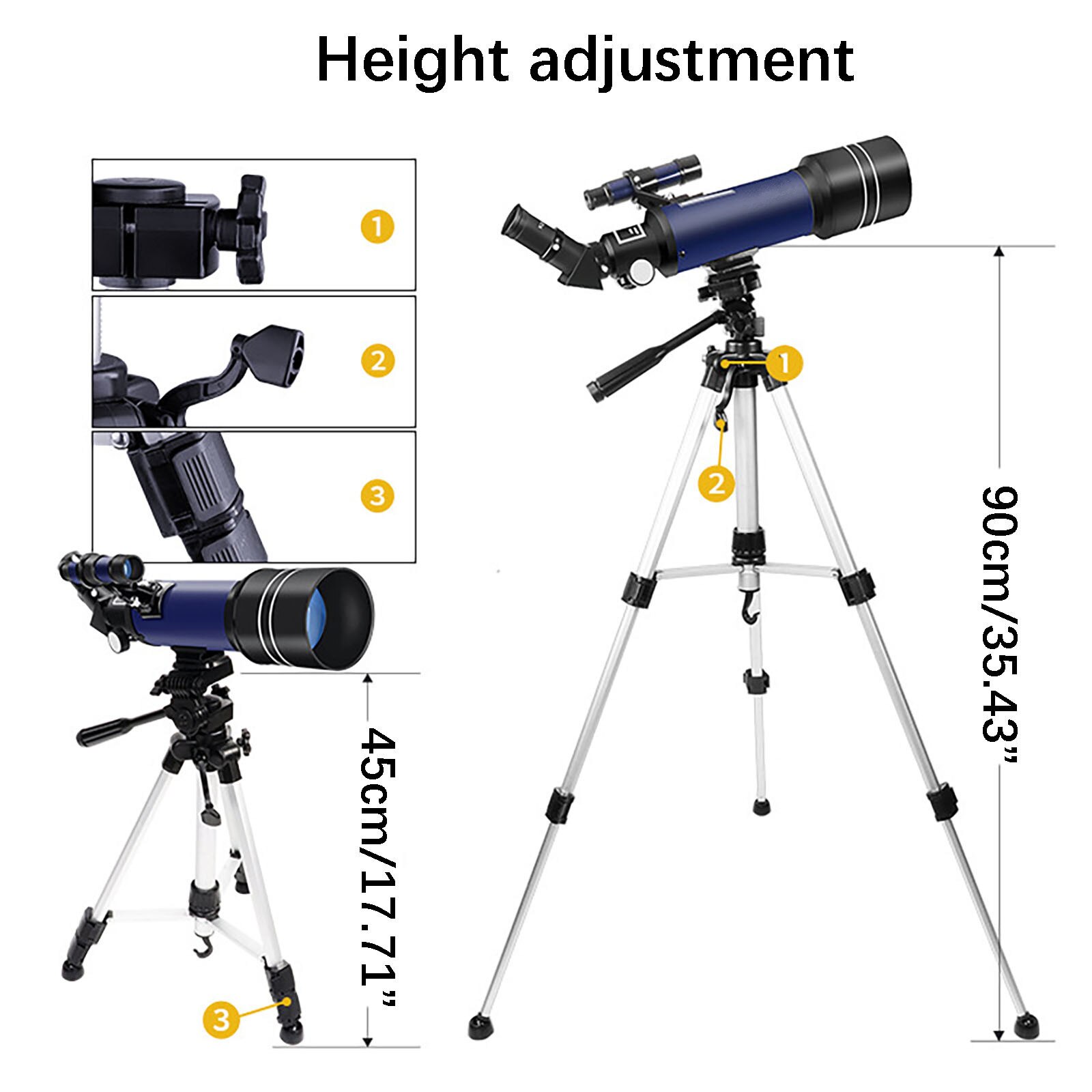 Telescopio astronómico 4 #, telescopio Refractor de 70mm, observación de la Luna para niños, adultos, astronomía, principiantes, lente 16x 67x con buscador