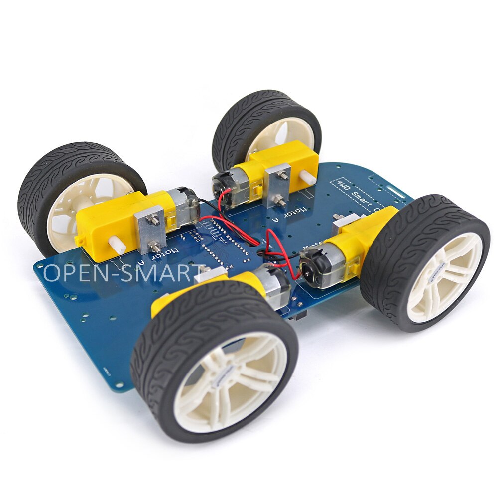 OPEN-SMART 4WD Smart Robot Car Chassis Kit Bluetooth-compatible Rubber Wheel Gear Motor with Tutorial Compatible for Arduino