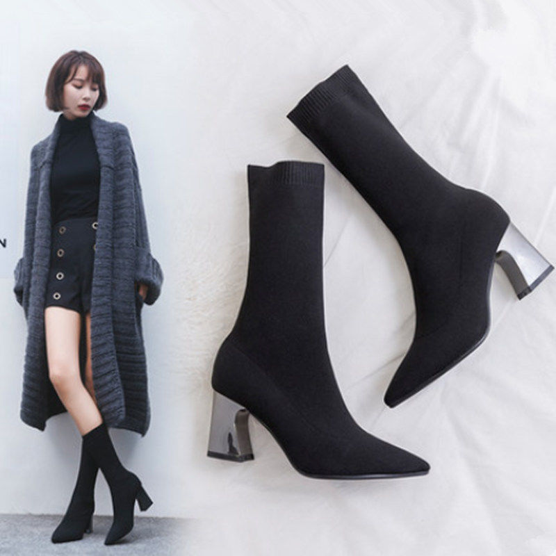 wolle strecken Stiefel frauen Über-sterben-knie Dünne Strumpf Stiefel Dick hochhackigen Dünne Stiefel socken Stiefel Kurze Stiefel