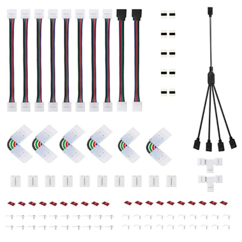 -Led Licht Bar Connector Kit, 5050 4-Pin Led Connector Zonder Soldeer Hoek, rgb Led Light Connector Voor Led Licht Bar