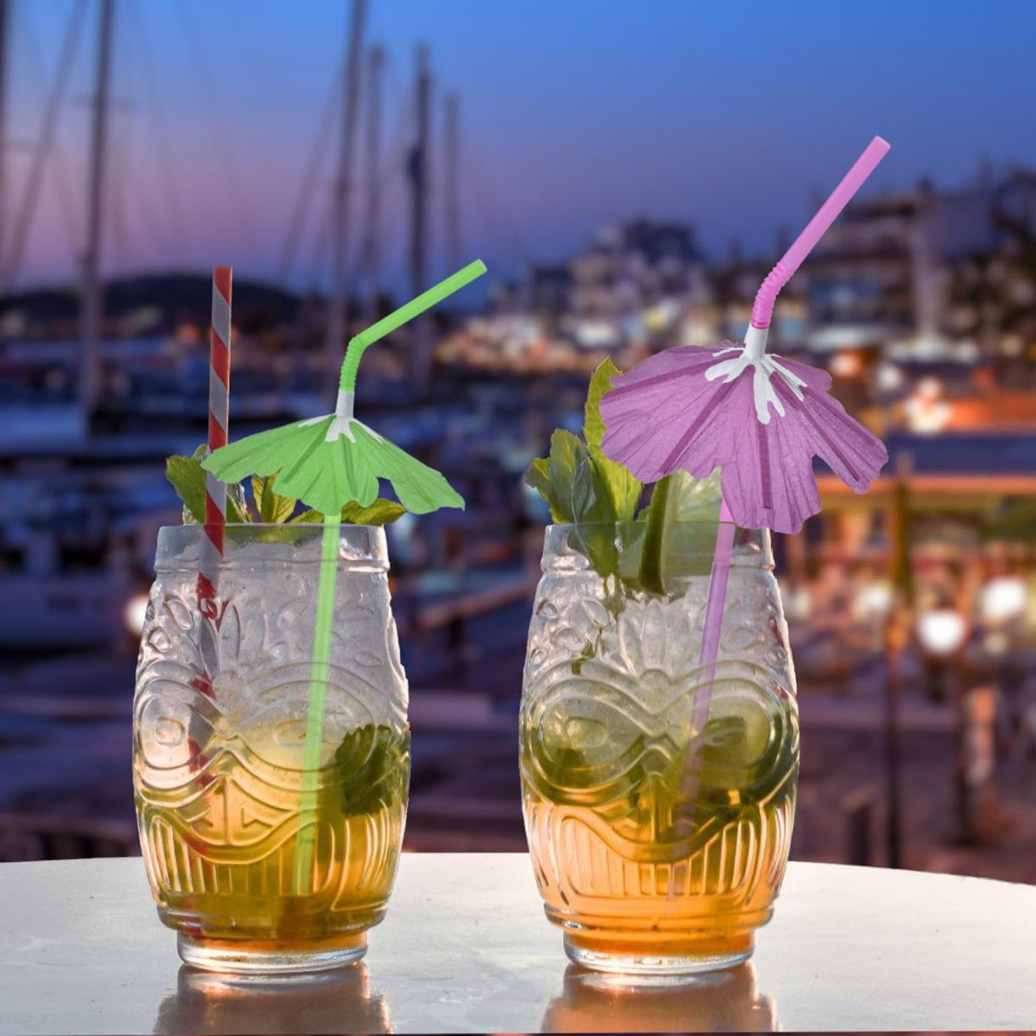 50 Uds pajitas de paraguas, paraguas de bebidas de cóctel pajitas de barra de flores elegantes, pajitas de hawaiana Tropical Summber Beach Luau Tiki