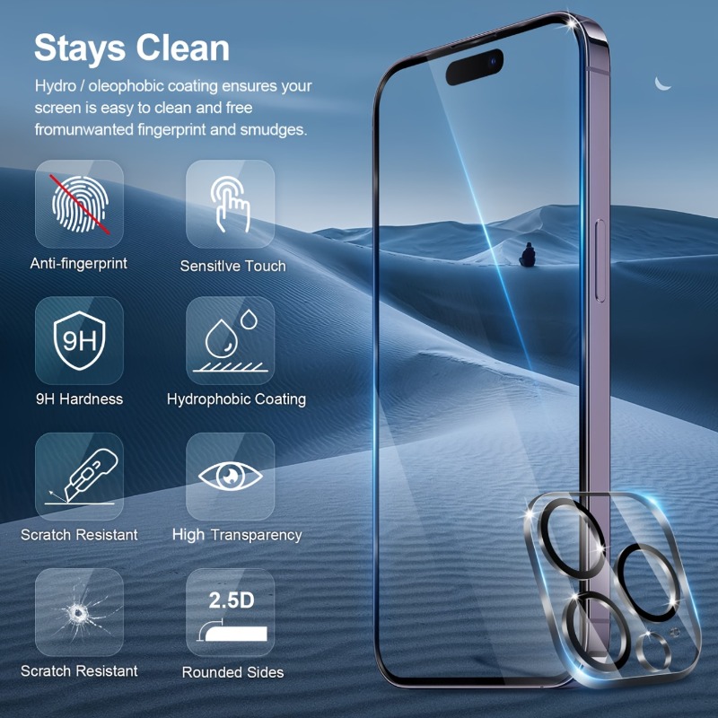 2 Stück Displayschutzfolie aus gehärtetem Glas mit 2 Stück Kameraobjektivfolie für iPhone 17 16 15 14 13 12 11 Profi Max 15 16Plus 16e Luftglas