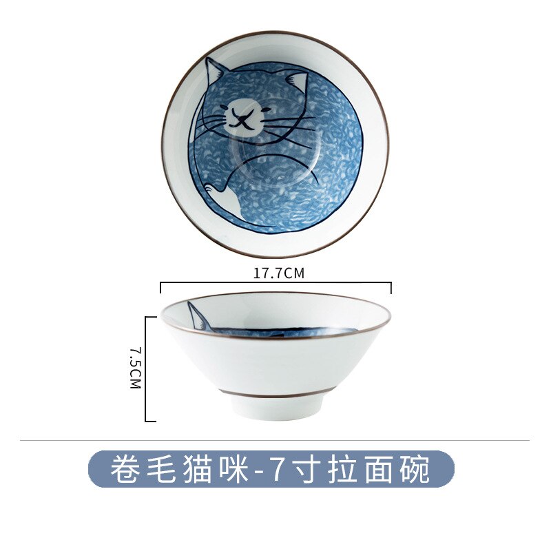 Ceramic Tableware Bowl Ramen Bowl Japanese-Style Underglaze Hand-Painted Tableware Cat