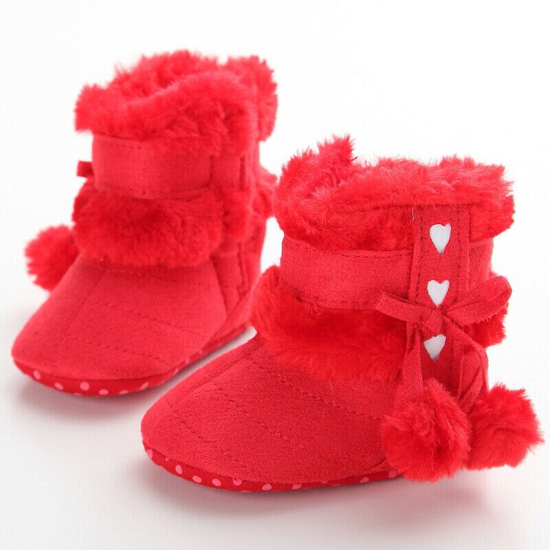 Baby Winter Warme Stiefel Nette Baby Mädchen Schuhe Kleinkind Weiche Sohle Schnee Stiefel Fuzzy Bälle Herzen Drucken Nette Prewalker 0-18M