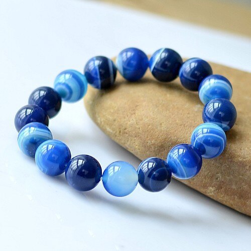 Unisex 6-8-10-12mm Beads Natural Onyx Bracelet for Women Blue Beads Men Bracelets Bangles