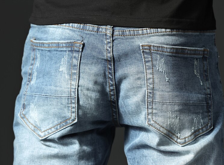 Distressed patch hole biker jeans punk rock heren slim straight jeans stretch katoenen denim gescheurde broek