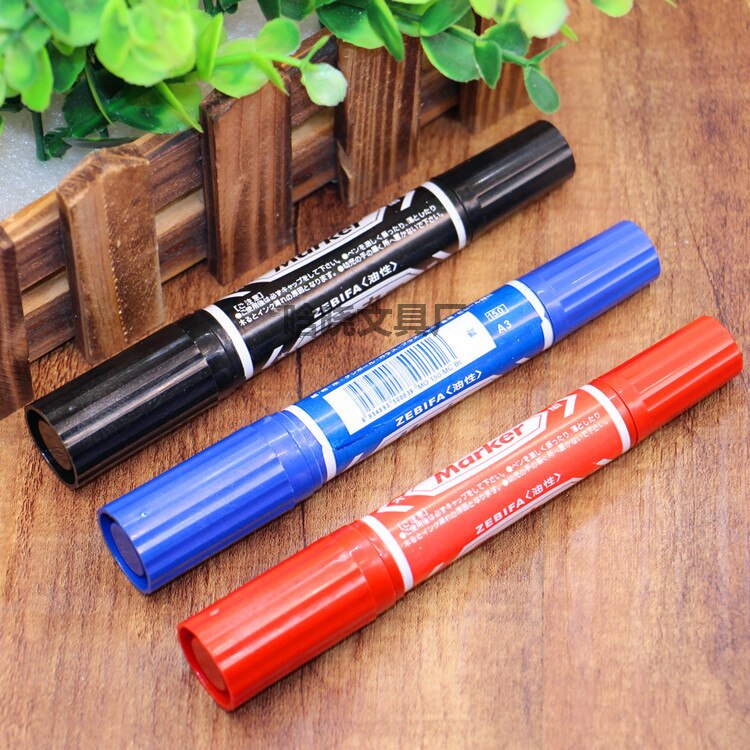 1 Pcs Logistiek Koerier Zwart/Blauw/Rode Kleur Dubbele Hoofd Ronde Neus Olie Permanente Marker Pen