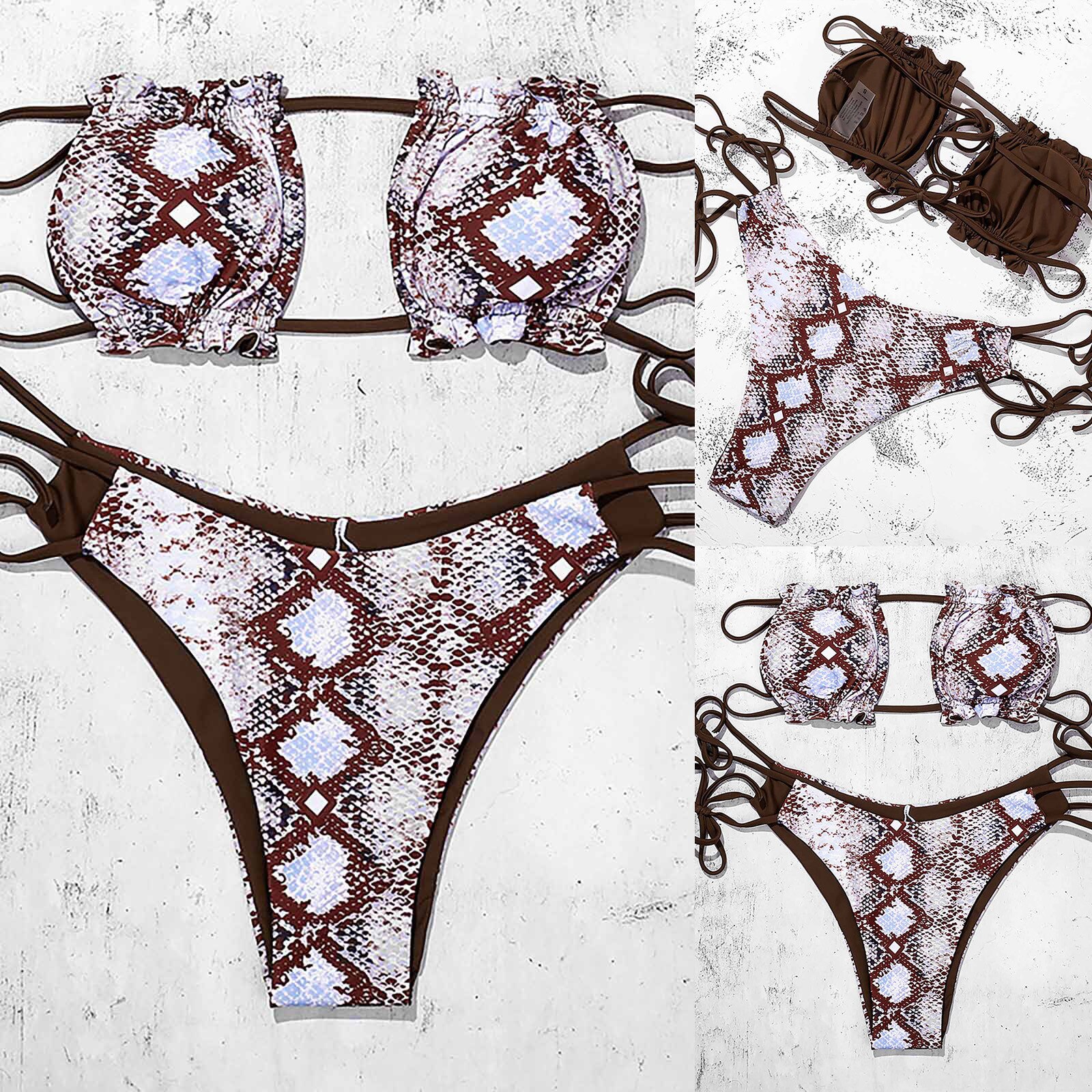 #40 mujeres estampado de serpiente Bandeau baño Bikinis serpentina Sexy de cintura alta de dos piezas traje de baño Bikini Купальник
