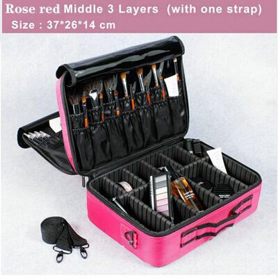 Brand Makeup Case Female Suitcase Organizer For Cosmetics Large Travel Women Make Up Bag Storage Bolso Muje: M 3 Layers Rose Red