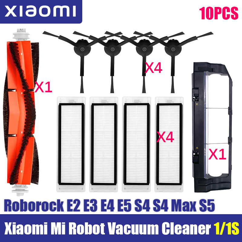 For Xiaomi Mi Robot 1/ 1S SDJQR01RR SDJQR02RR SDJQR03RR E3, S4, S4 Max, S5 Vacuum Cleaner Main Side Brush Filters Mop Parts: Chocolate
