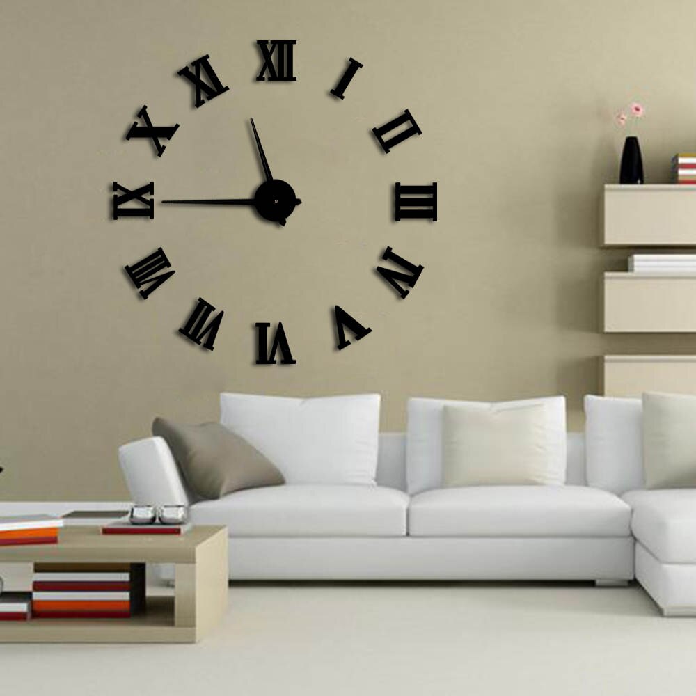 3D Spiegel Oppervlak Sticker Home Decor Moderne Diy Grote Wandklok Kunst Giant Wandklok Horloge Met Romeinse Cijfers Grote klok