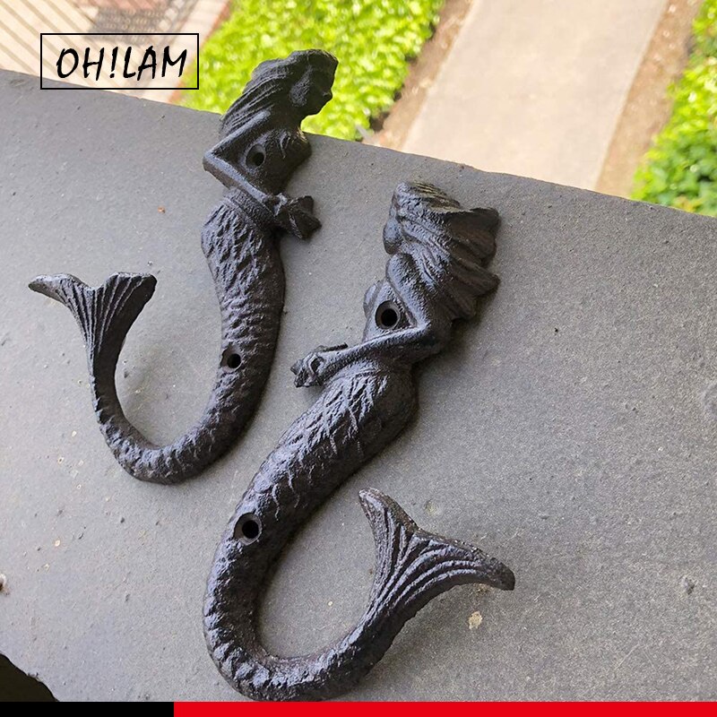 Rustieke Gietijzer Mermaid Haak Muur Hanger Decor Strand Nautische Handdoek Houder Metalen Kamer Balkon Slaapkamer Kantoor Muur Opknoping