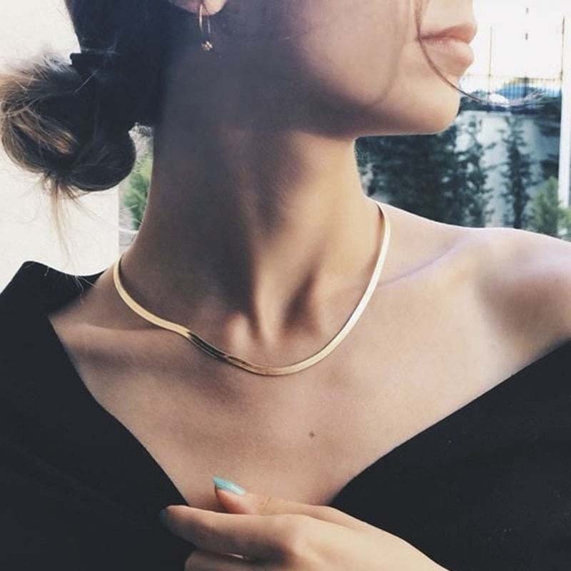 Flat Snake Bone Chain Necklaces for Women Gold Silver Color Trendy Personality Clavicle Necklace Simple Punk Choker Jewelry