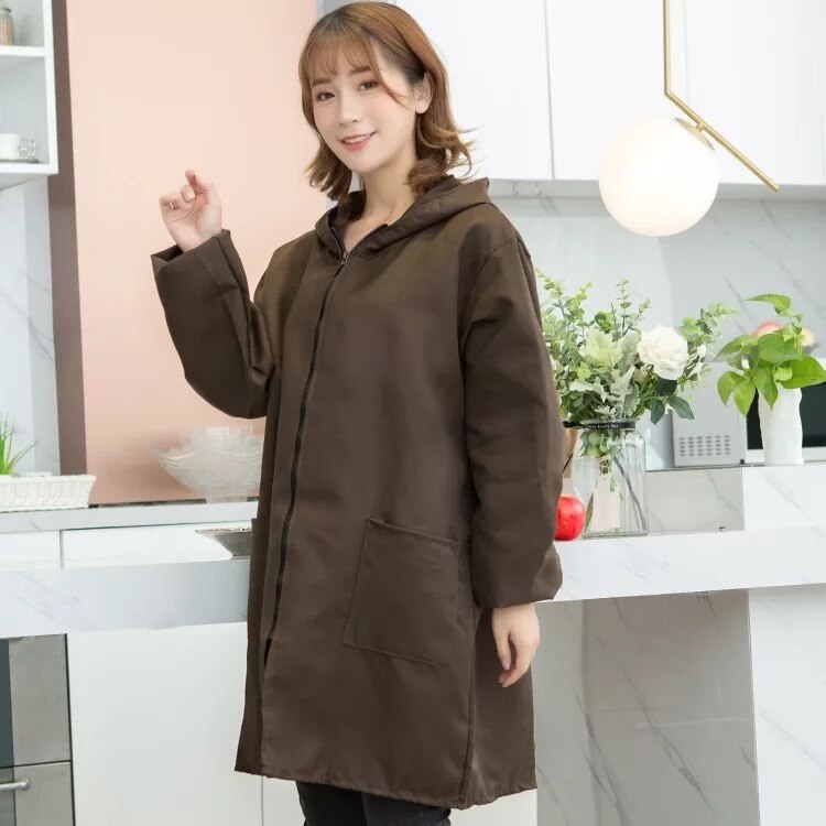 Waterproof apron for kitchen Aprons Long-sleeved women Home Cleaning Protective clothing Bib Cooking Apron kitchen Accessoriess: XXXL / Brown