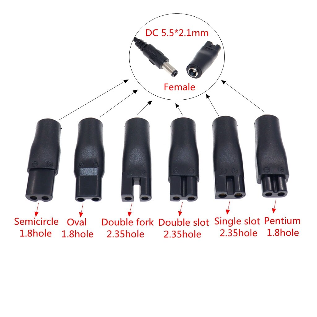 DC Converter for Shaver Hair Clipper DC5.5*2.1mm Male To C8 Tail Female Power Supply Conversion Interface Plug Adapter: Dark Grey