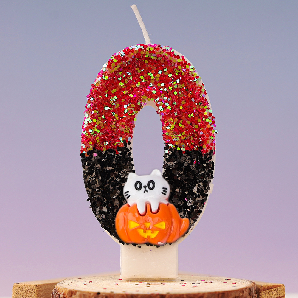 Velas de cumpleaños para niños, 1 piezas, bonito gato, calabaza, número 0-9, Festival de Halloween, vela de lentejuelas, Decoración de Pastel de 1 año: Rojo