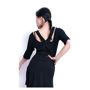 Latin Dance Dress Women Short Sleeve Tassel Dress for Ballroom Samba Tango Chacha Dancing Performamnce L1031: Black / XL