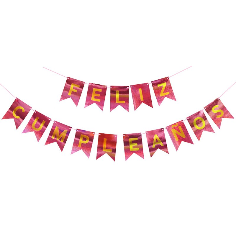Happy Birthday Banner FELIZ CUMPLEANOS Spanish Birthday Decoration Bronzing Birthday Letters Flag Bunting: Red