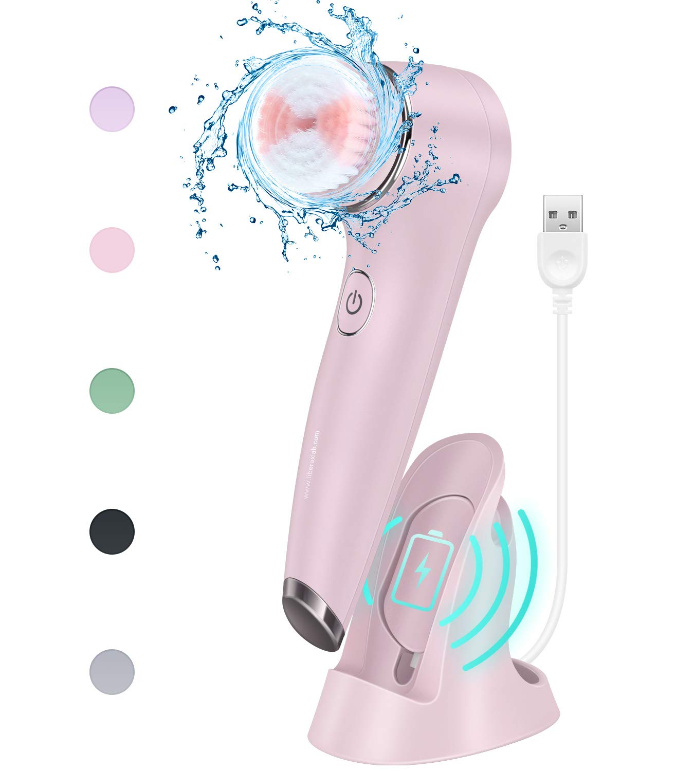 Liberex eléctrico giro cepillo de limpieza Facial IPX7 cepillo Facial a prueba de agua profunda eliminar espinillas acné cara limpia cuidado de la piel: Pink