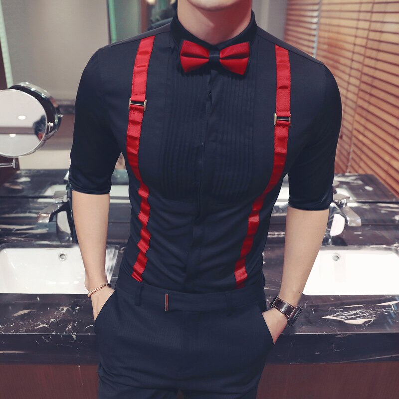 Odzież męska butikowa z czystej bawełny z kołnierzykiem z klapami, casualowa, biznesowa, męska, klubowa, dopasowana, półrękawowa, wizytowa , 5xl