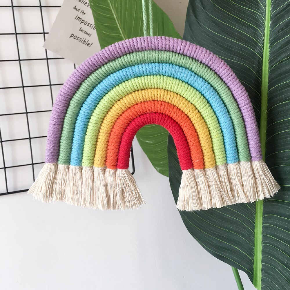Babykamer Decoratie Nordic Hand-Geweven Regenboog Ornamenten Diy Touw Regenboog Speelgoed Muur Opknoping Baby Slaapkamer Decor Foto Props