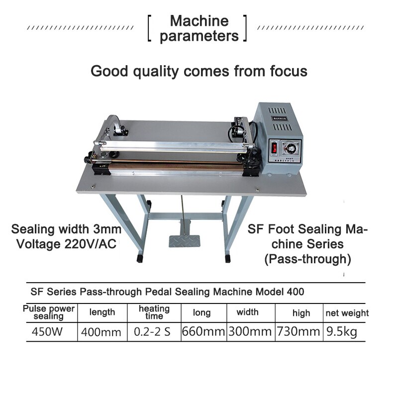 Heat Package Sealing Machine Shrinking Equipment Economic Packaging Tool SF-400 Foot Pedal Impulse Plastic Bags Sealer 110/220V