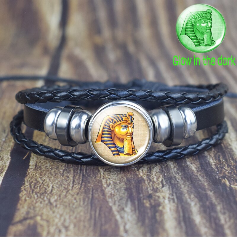 Pulsera de Ankh egipcio que brilla en la oscuridad, brazalete Punk Vintage Antiguo Egipto Anubis Scarab diosa, pulseras multicapa, joyería de amuleto: as show 11