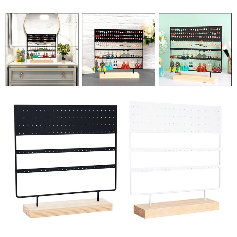 Øreringestativ display rack 3- -lags ørestikker holder smykker organizer ørestikker ørering holder 144 huller med træfod