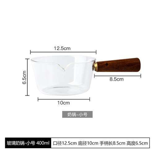 400Ml/600Ml Hout Handvat Glas Melk Pot Kleur Ramen Gasfornuis Koken Pot CY51109: 400ml